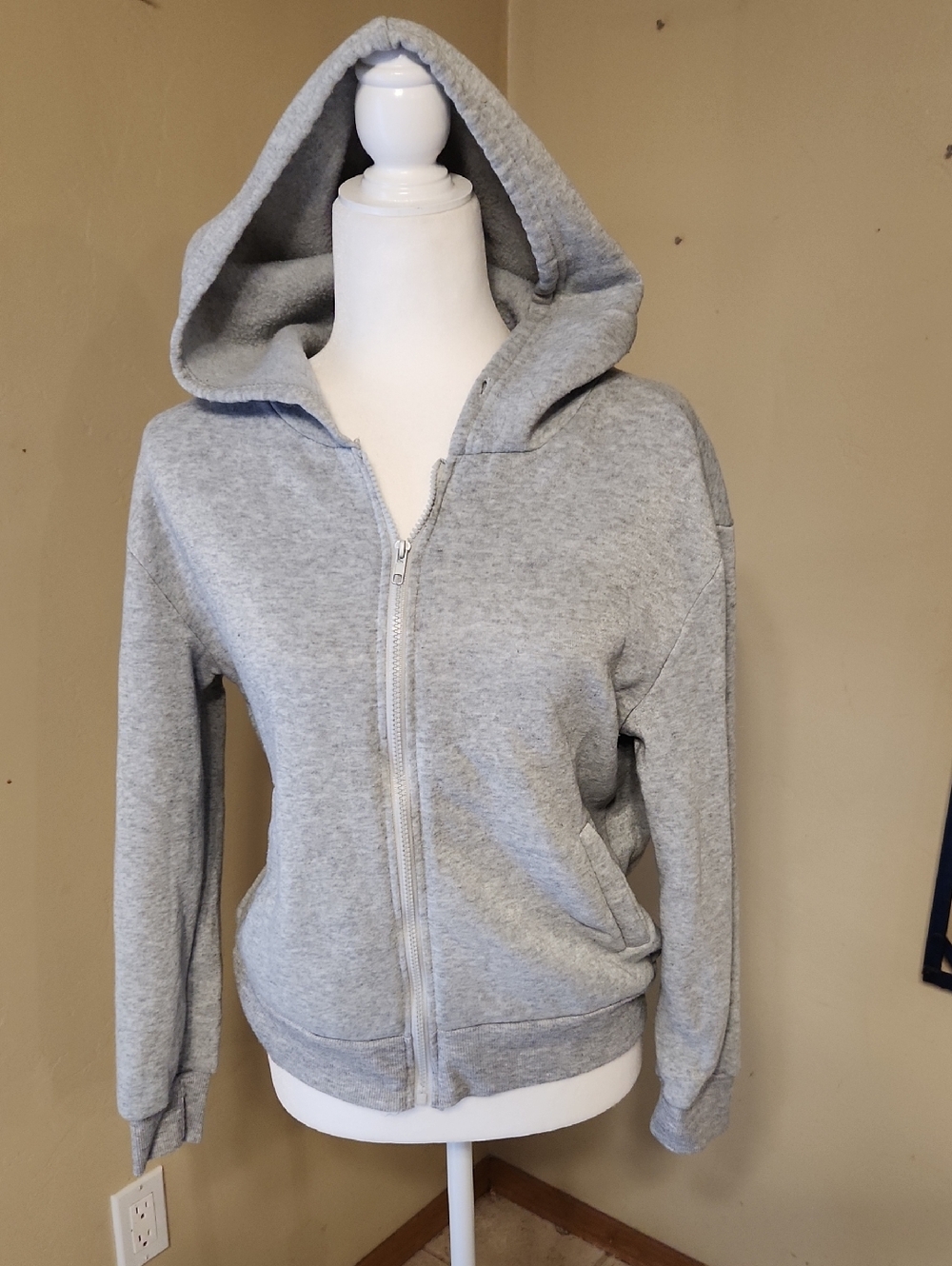 SHEIN Light Gray Full-Zip Hooded Sweatshirt